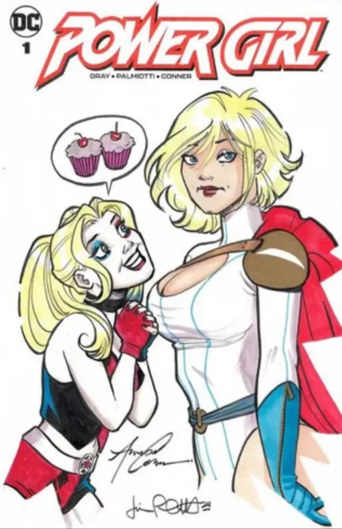 Harley saying what we're all thinking [Powergirl #1 Blank cover variant commission by Amanda Conner and Jimmy Palmiotti]