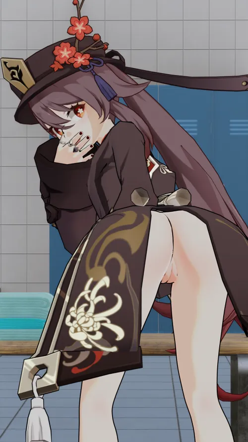 Hu Tao forgot she wasn't wearing any underwear (by me)