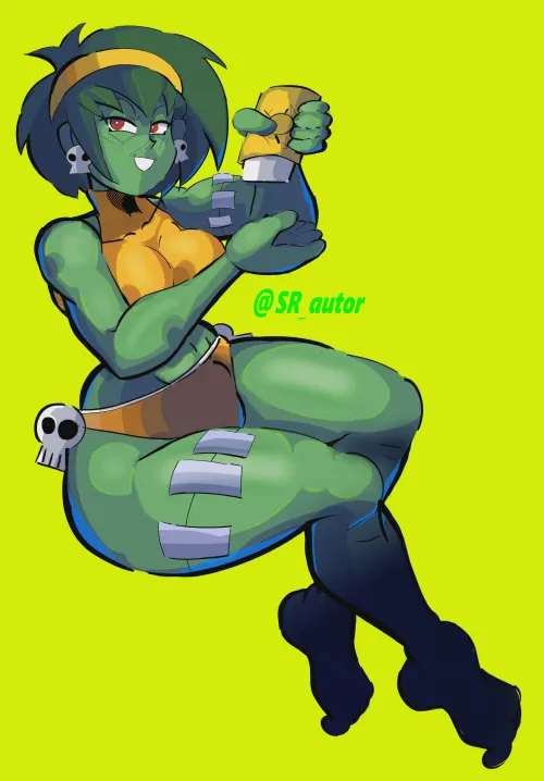 Rottytops applying her sunscreen