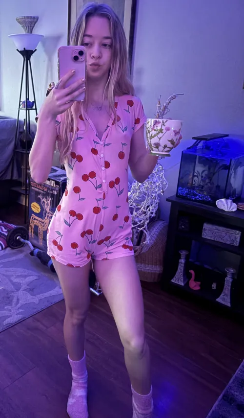 Enjoying coffee this morning in my sexy little onesie
