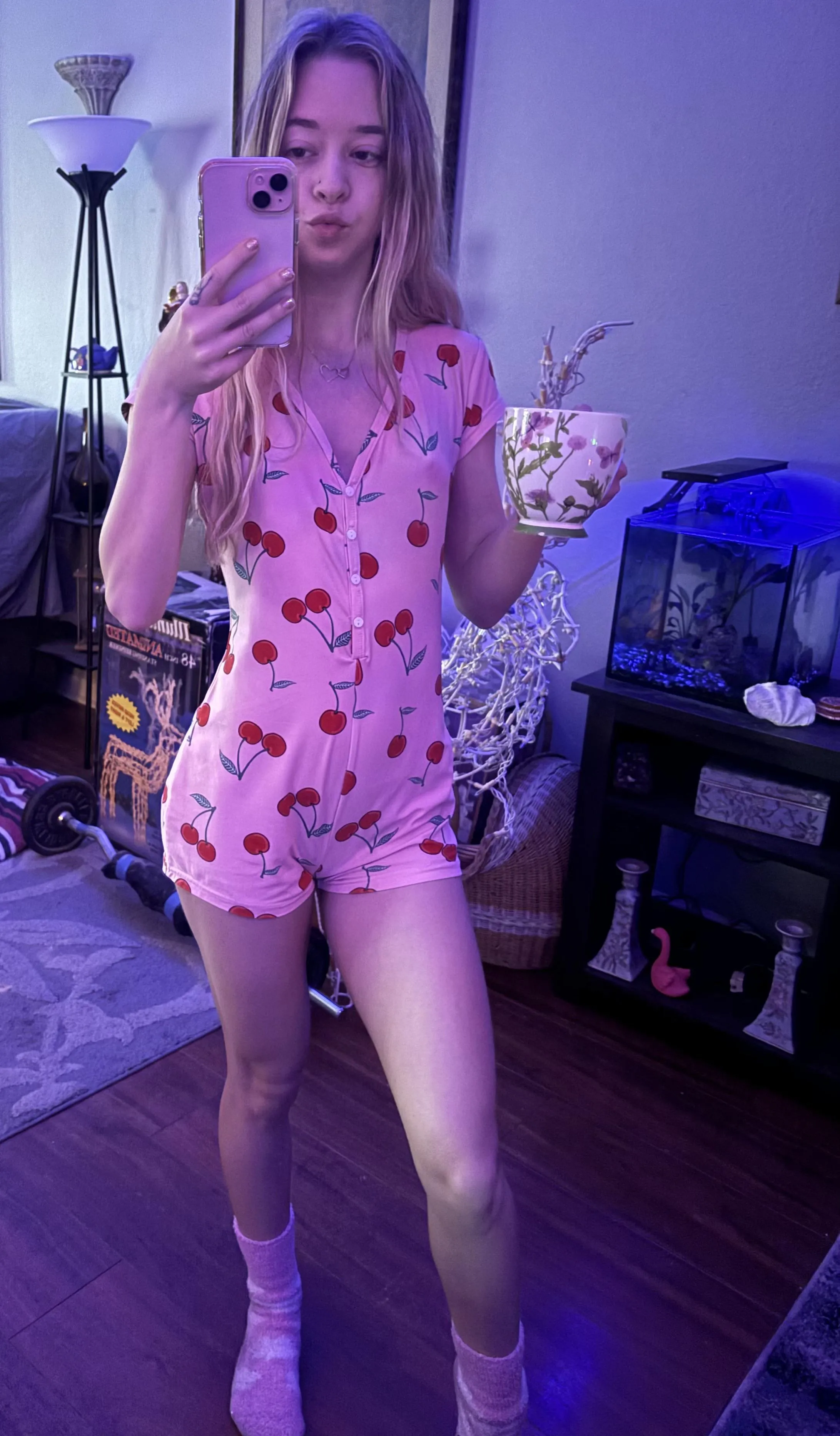 Enjoying coffee this morning in my sexy little onesie