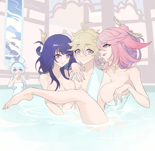 Enjoying onsen together