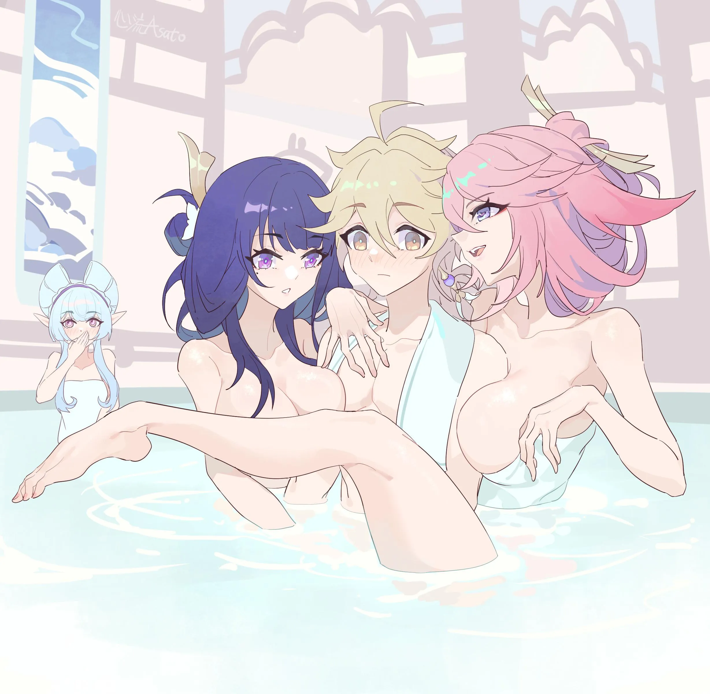 Enjoying onsen together