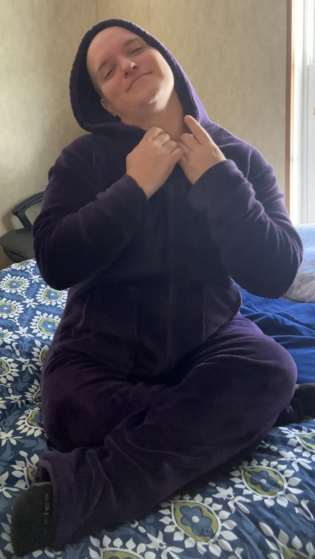 From my first JOI…it snowed and this fleece onesie always warms me up! Are you warmed up?