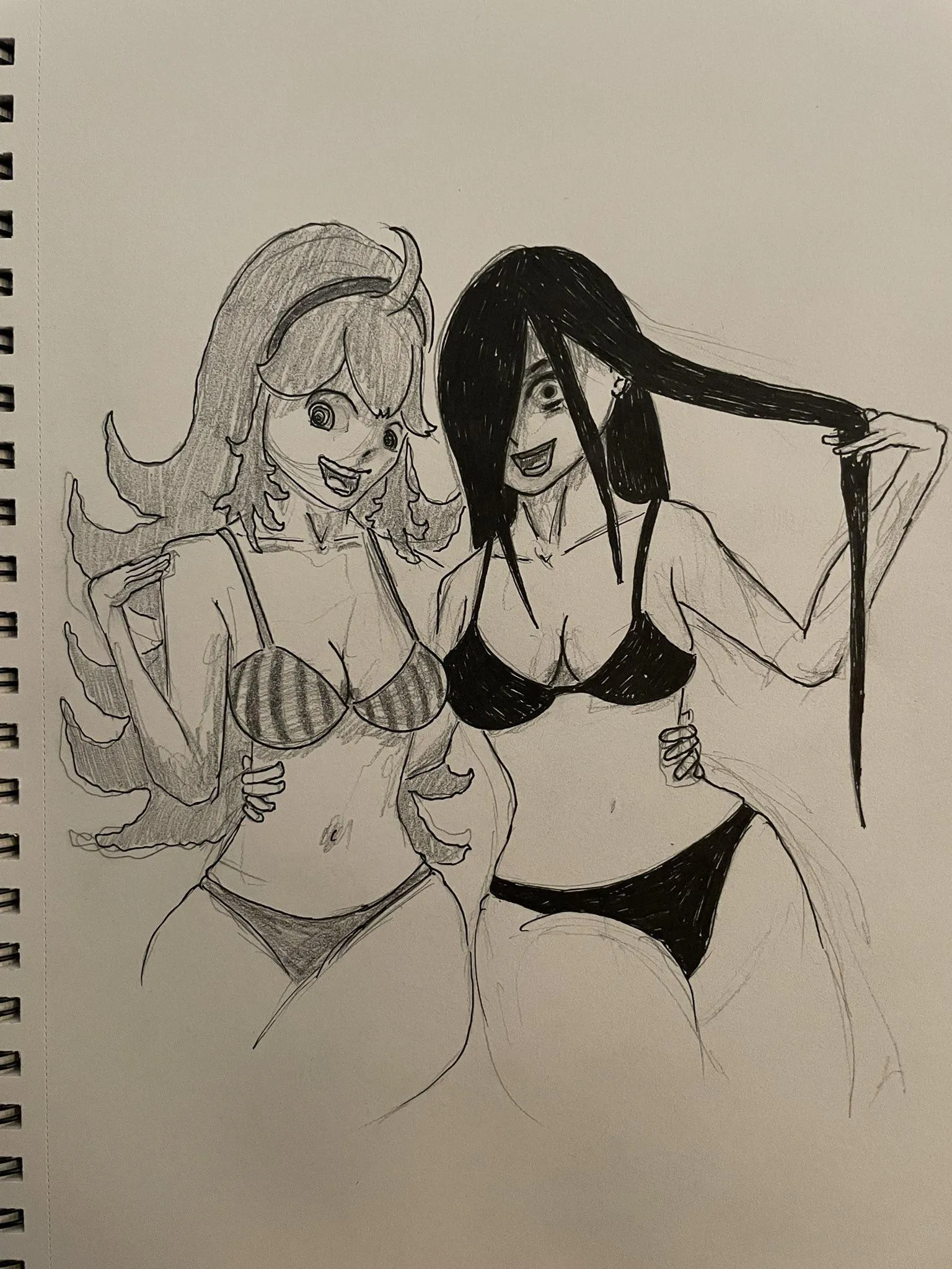 Sadako and Hex Maniac in bikinis sketch 