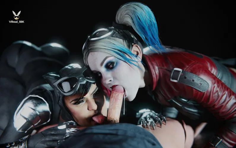 Double Blowjob with cum in mouth - Harley Quinn and Catwoman (VReal_18K) [Injustice 2]