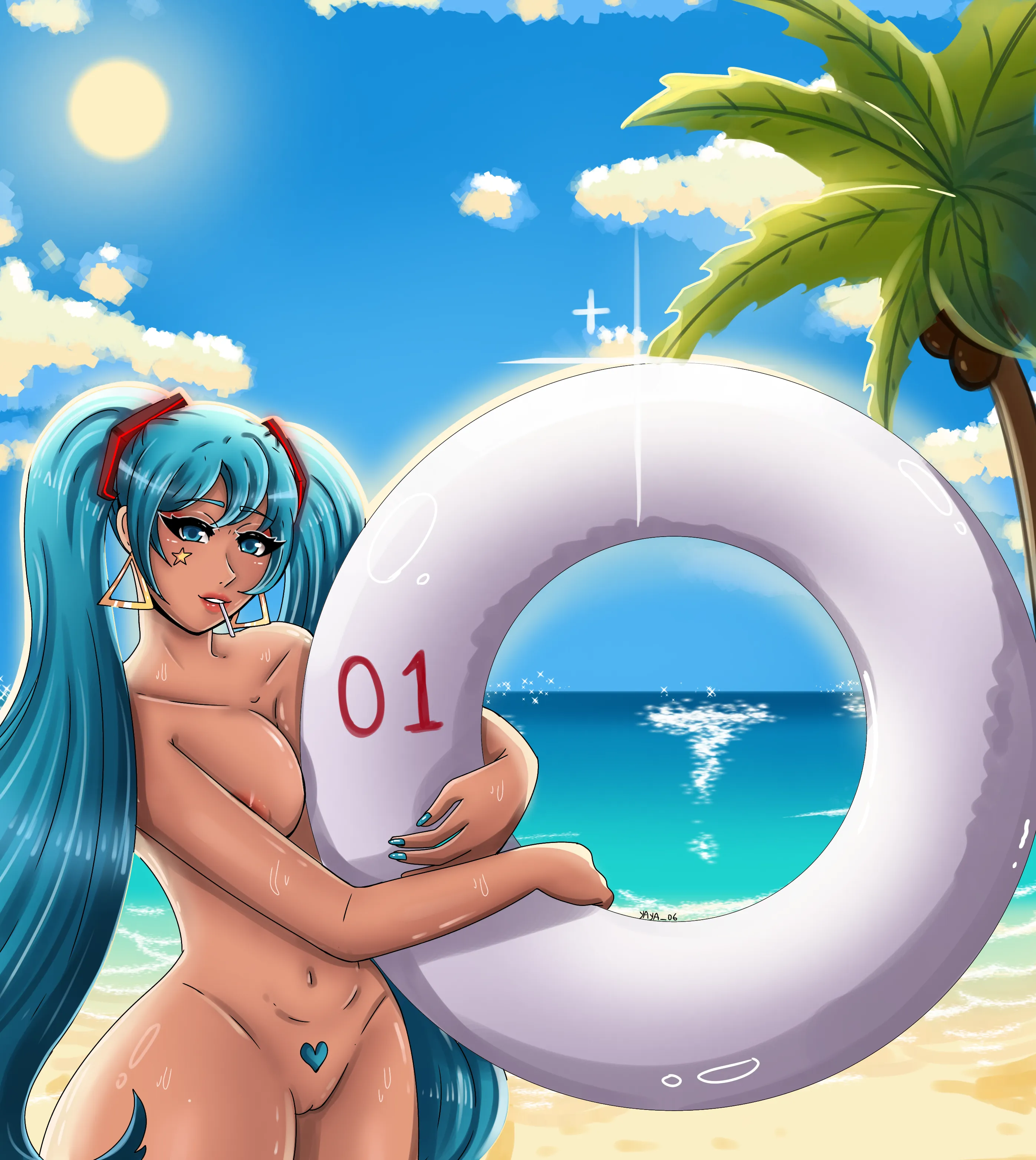 I drew Miku on the beach 