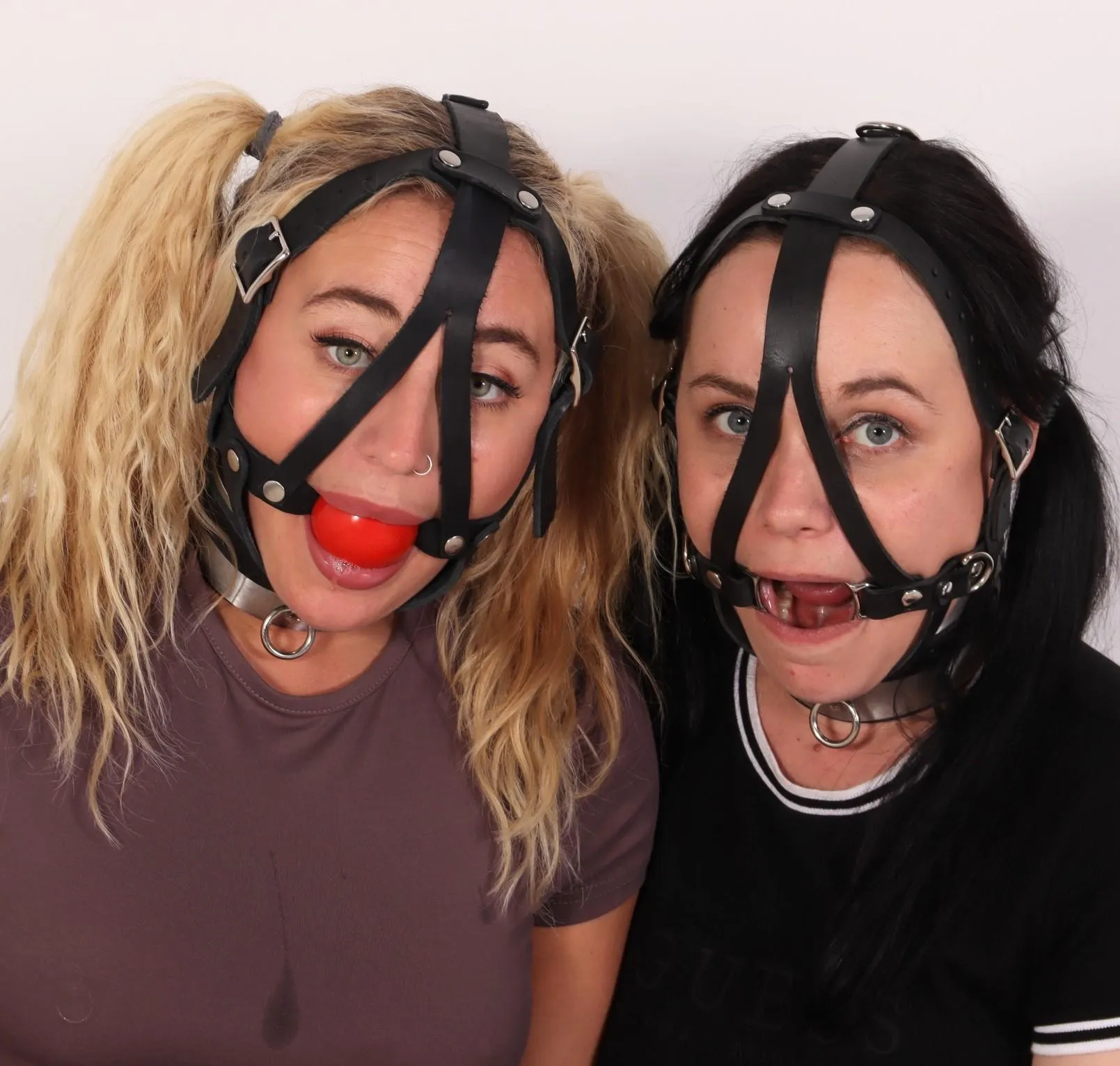 In this pic, which harness gag do you prefer to have fun being sub or with your sub, left or right?