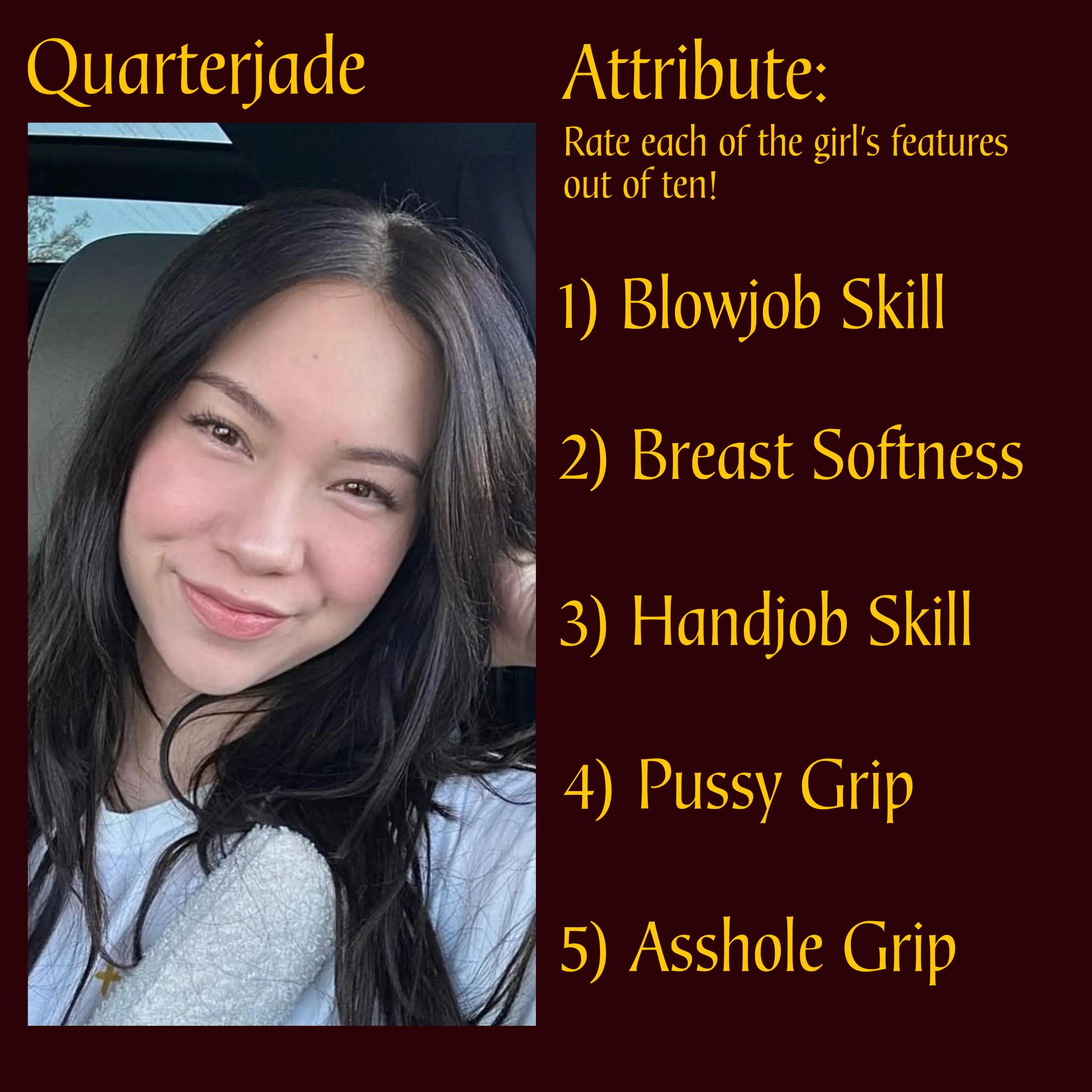 Rate The Babe! Pick a number for each feature and explain why!