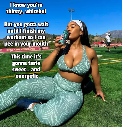 She drinks energy drinks, you drink her pee (captionforever on imagefap)