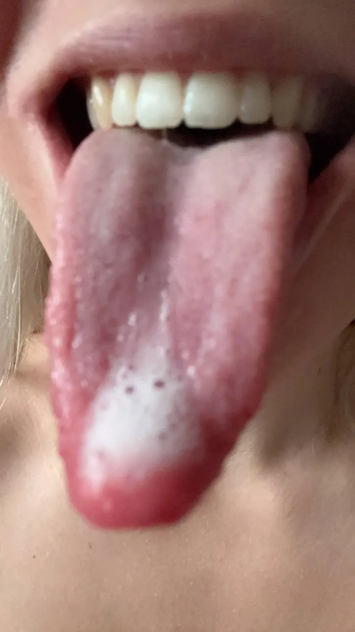 Tongue out and ready to recive cum