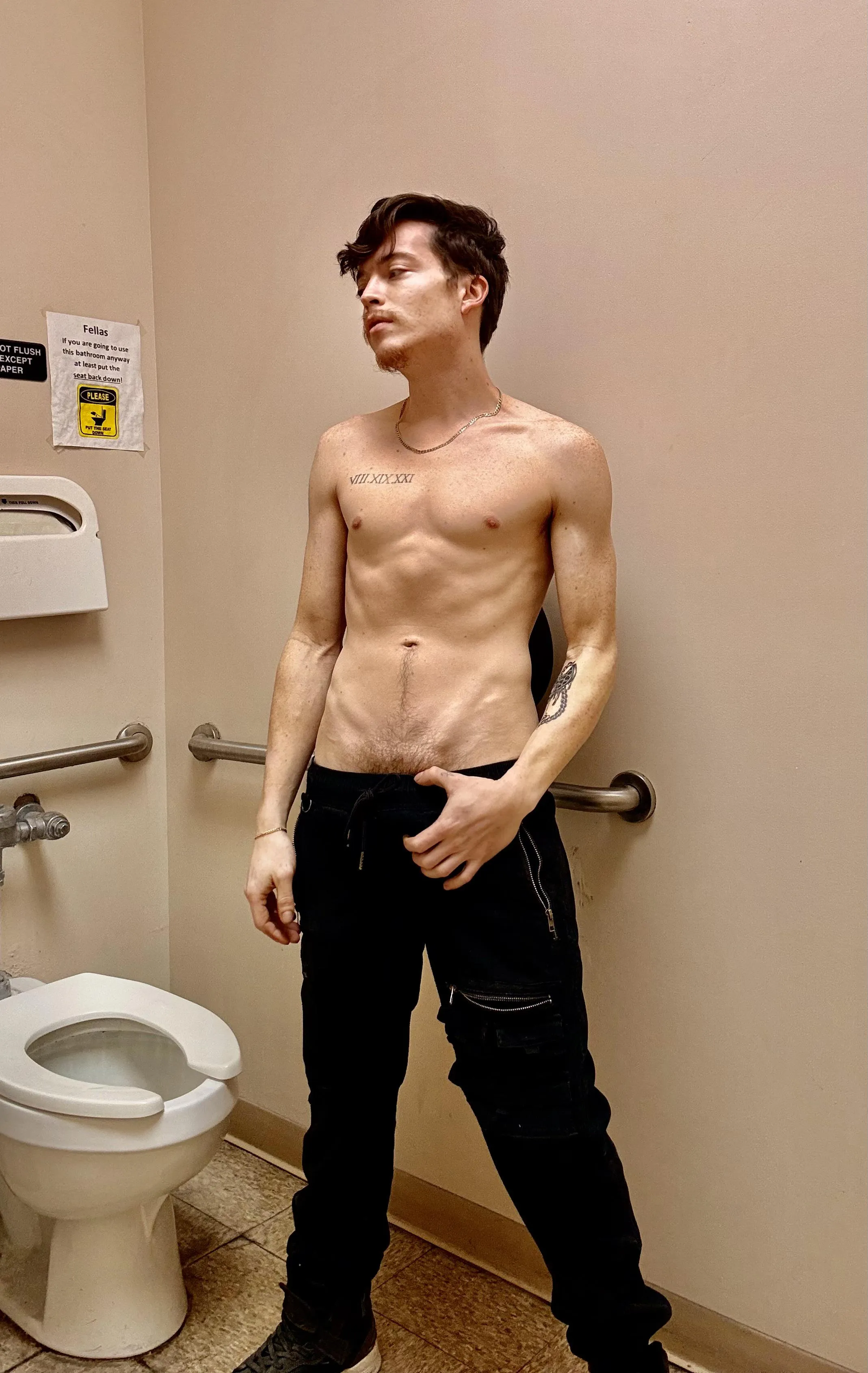 Shirtless on the clock