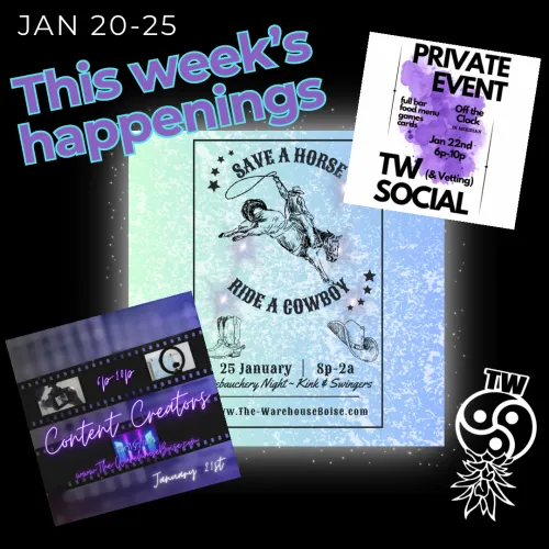 For those of you enjoying a day off, congrats! For the rest of us, hope your work day is off to a great start...here's to planning a fun social week. We have Content Creator Night on Tues, our Social in Meridian on Wednesday and the Save a Horse, Ride a