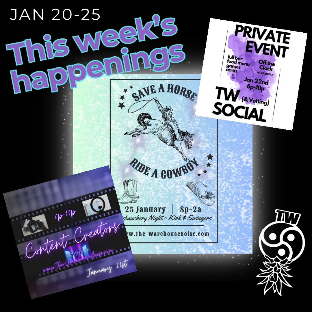 For those of you enjoying a day off, congrats! For the rest of us, hope your work day is off to a great start...here's to planning a fun social week. We have Content Creator Night on Tues, our Social in Meridian on Wednesday and the Save a Horse, Ride a