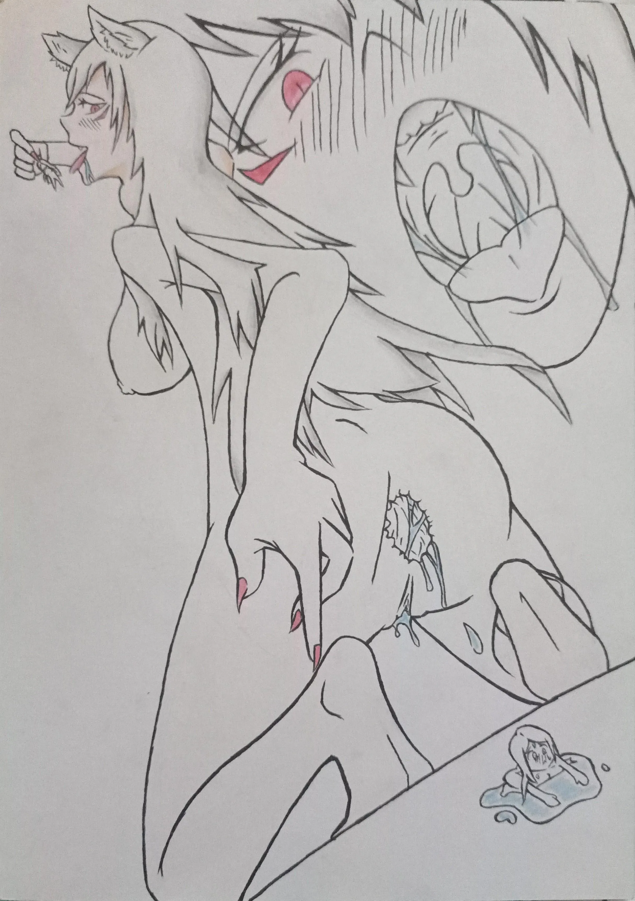 {image} she loves to give her food the full body experience -art by me