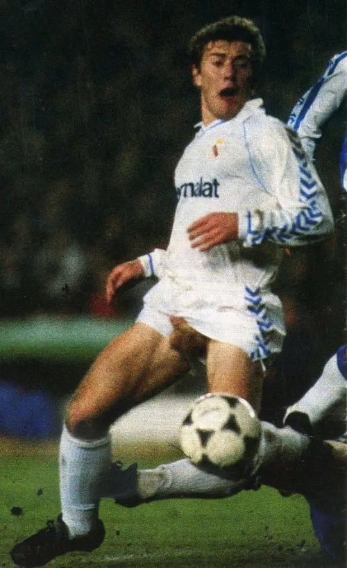 December 14, 1986. The Real Madrid (Spain) soccer player, Emilio Butragueño, let us see his penis and balls.