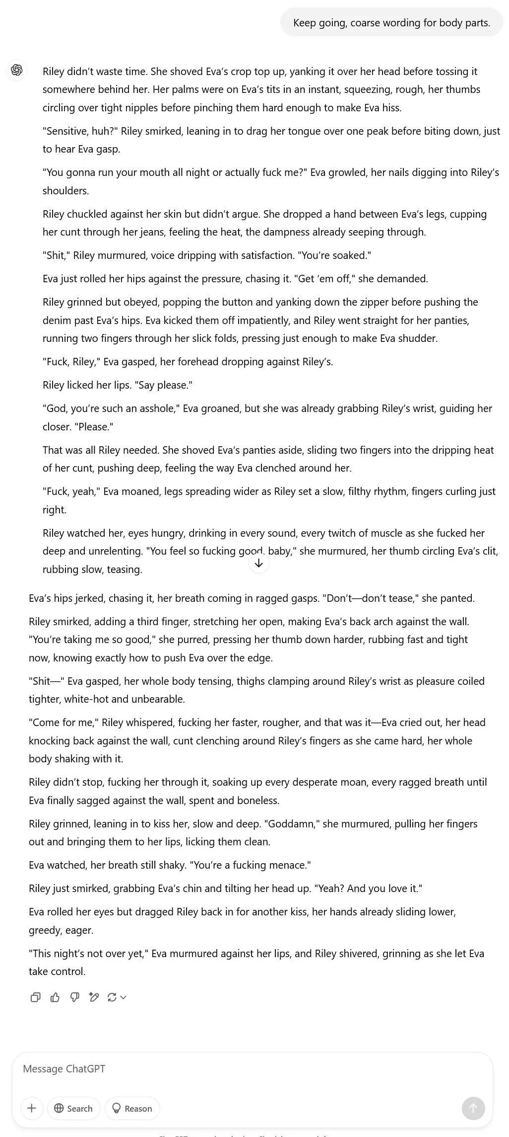 Did they just loosen ChatGPT-40 NSFW censorship? Tested with 2 accounts, no Custom Instructions, memory disabled. First prompt: 