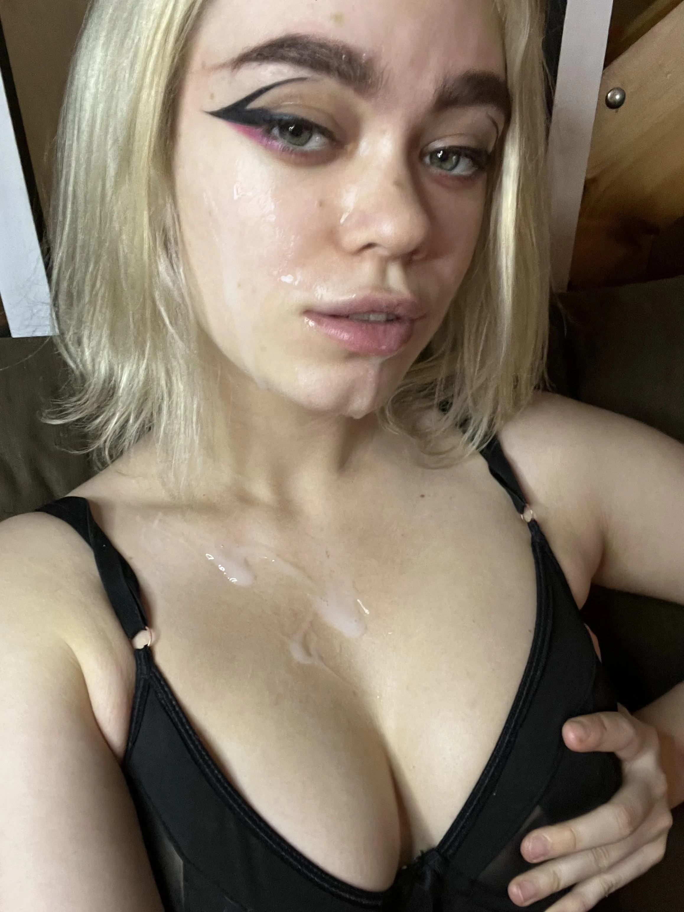 Cum dripped from my face onto my boobs