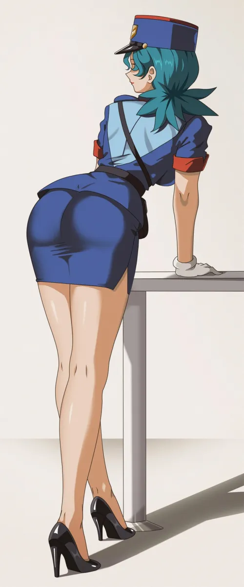 Officer Jenny Bending Over at the Table [Pokemon]