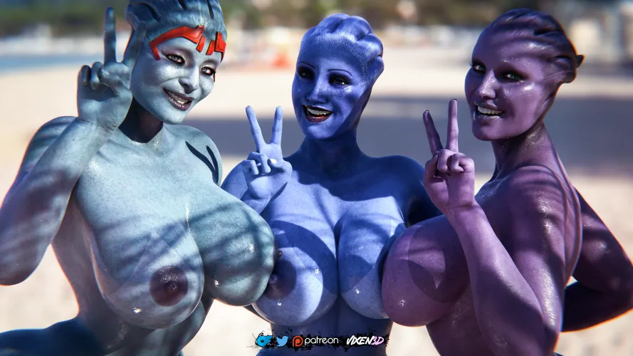 Asari girls at the beach (Vixen3D)