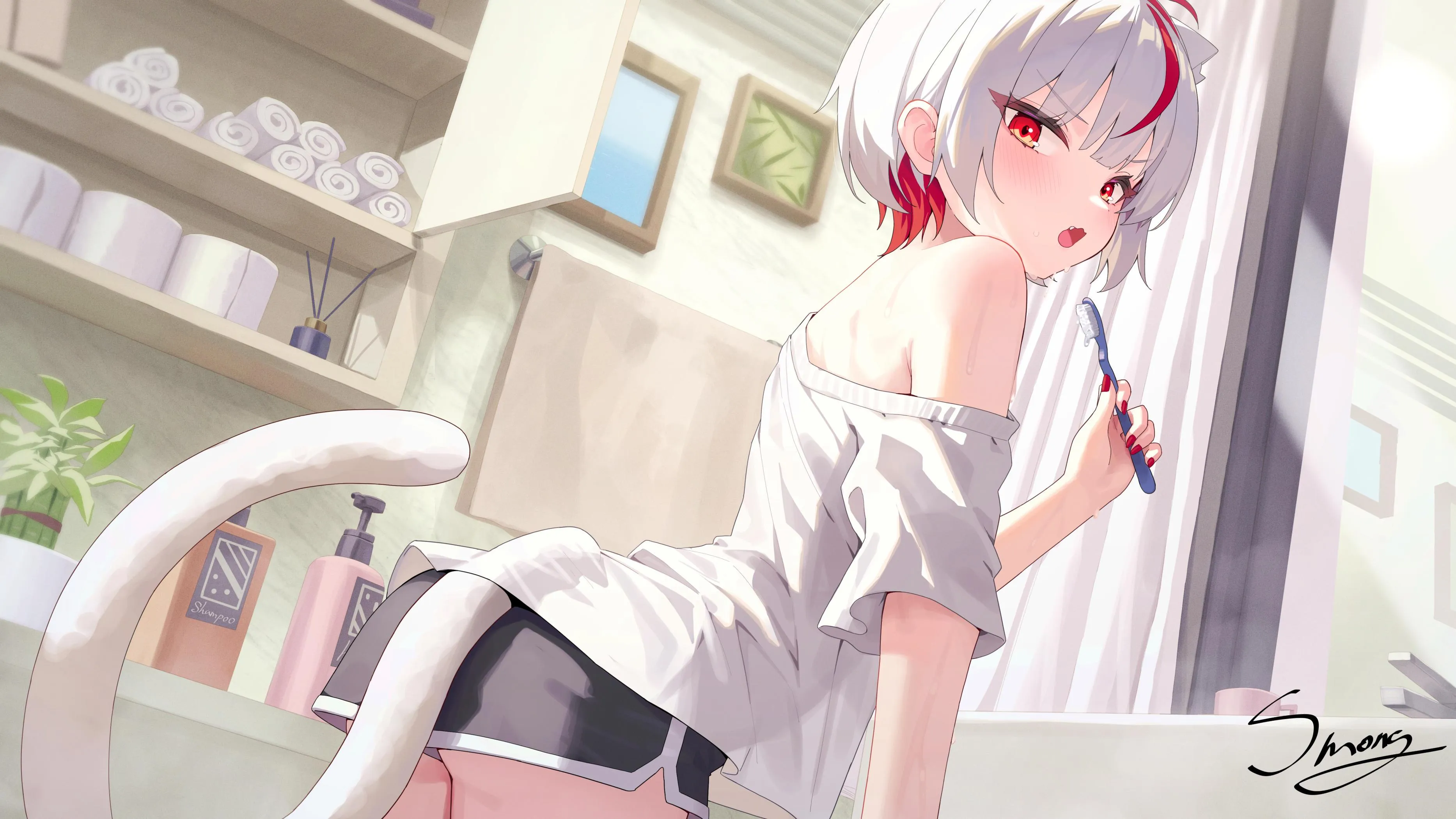 Cat Girl Brushing Her Teeth [Original]