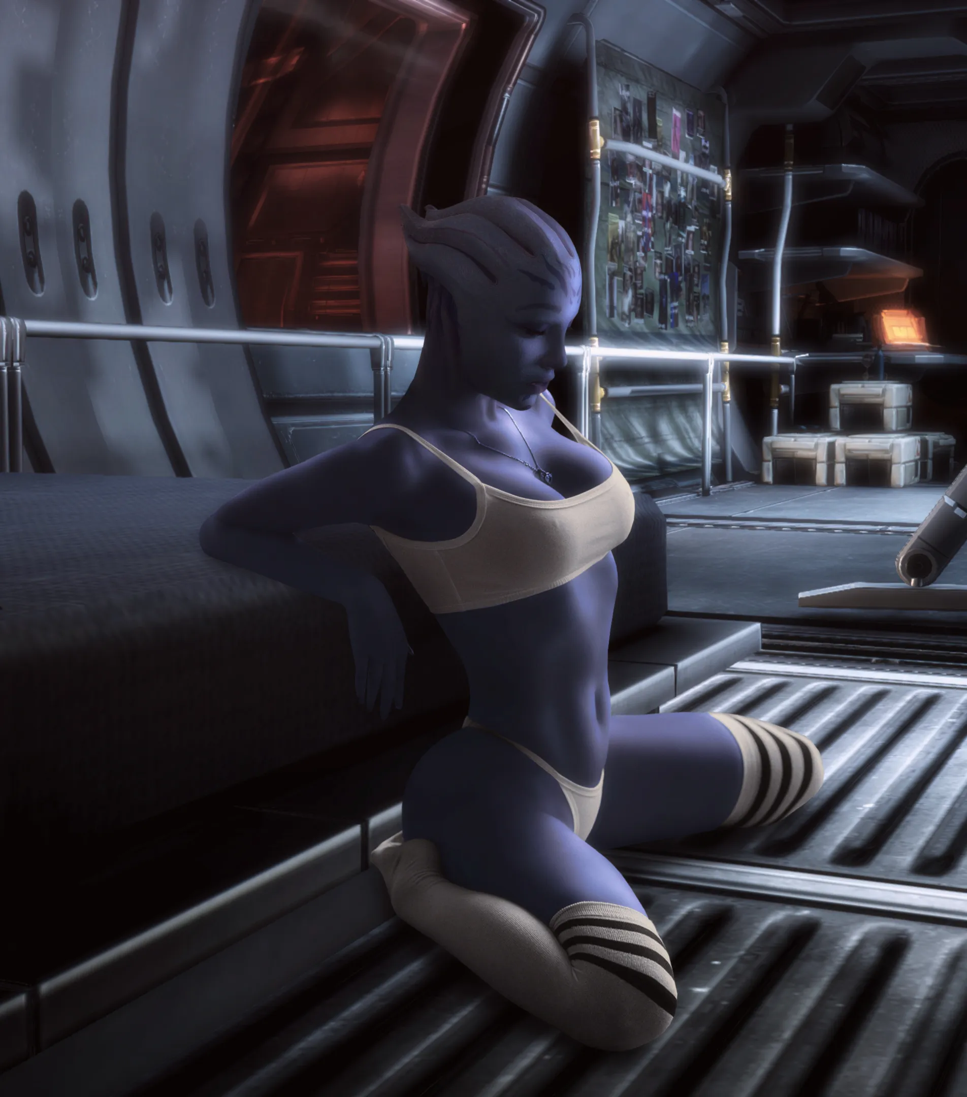 Tes'yama the Asari catching her breath after a good workout. (Rastifan)