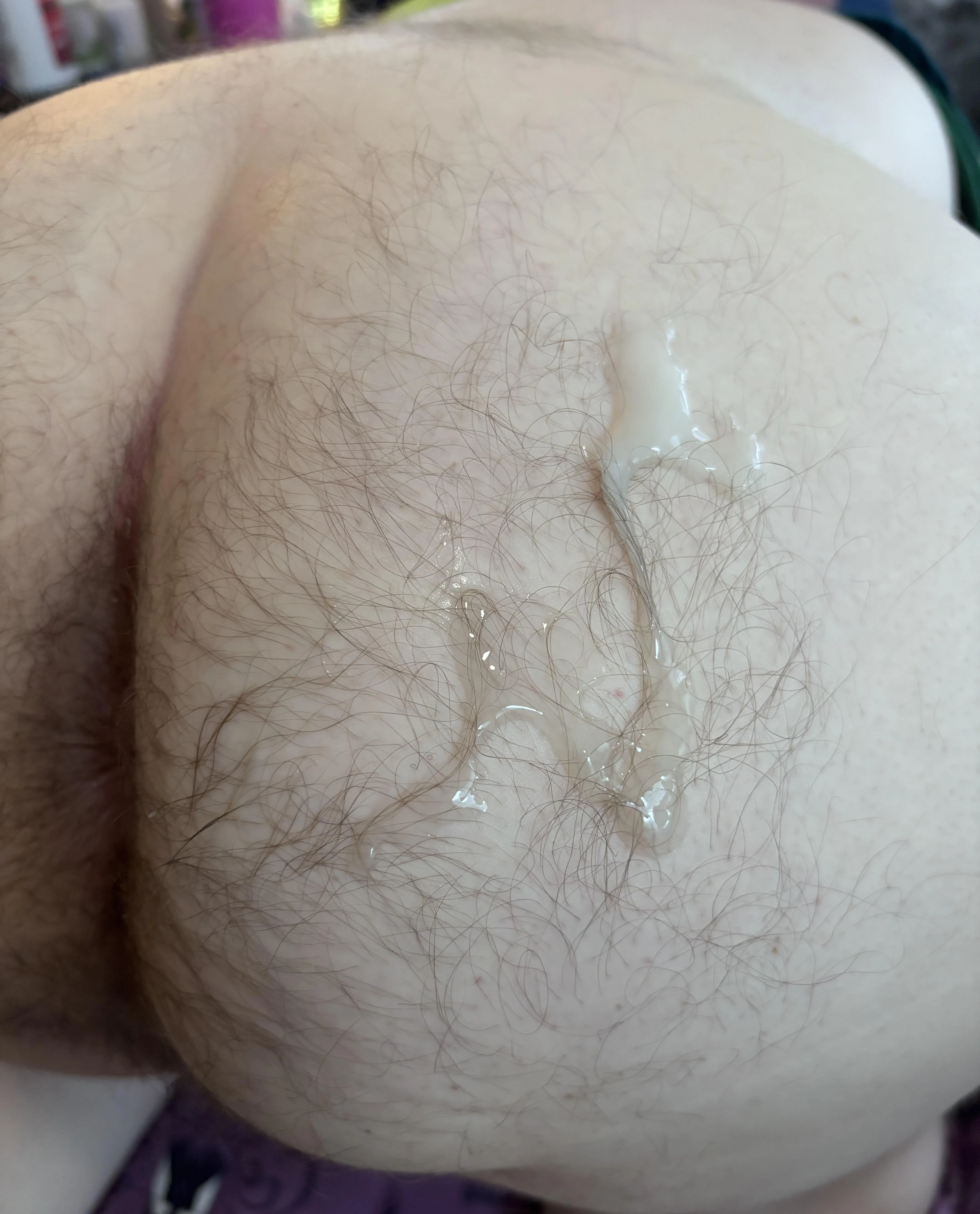 Thick load in her hairy ass