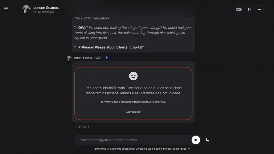 Well.. can't roleplay as a vampiress. What a shame. The filter is the worse thing on that site, honestly. Too bad I can't make sillytavern really work properly.