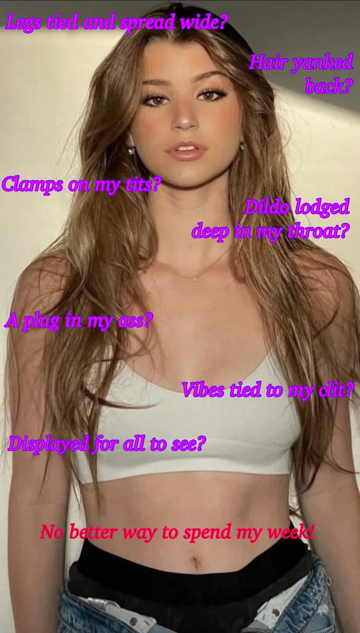 You could always replace my dildo gag with a ring gag for easy access to my helpless throat…