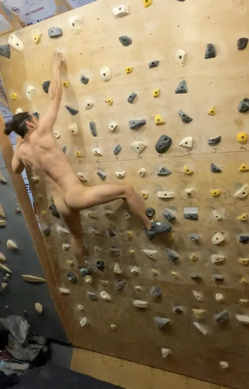 Some nude indoor climbing. 