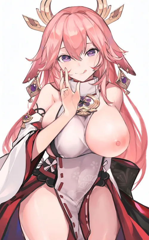 Yae with one tit out