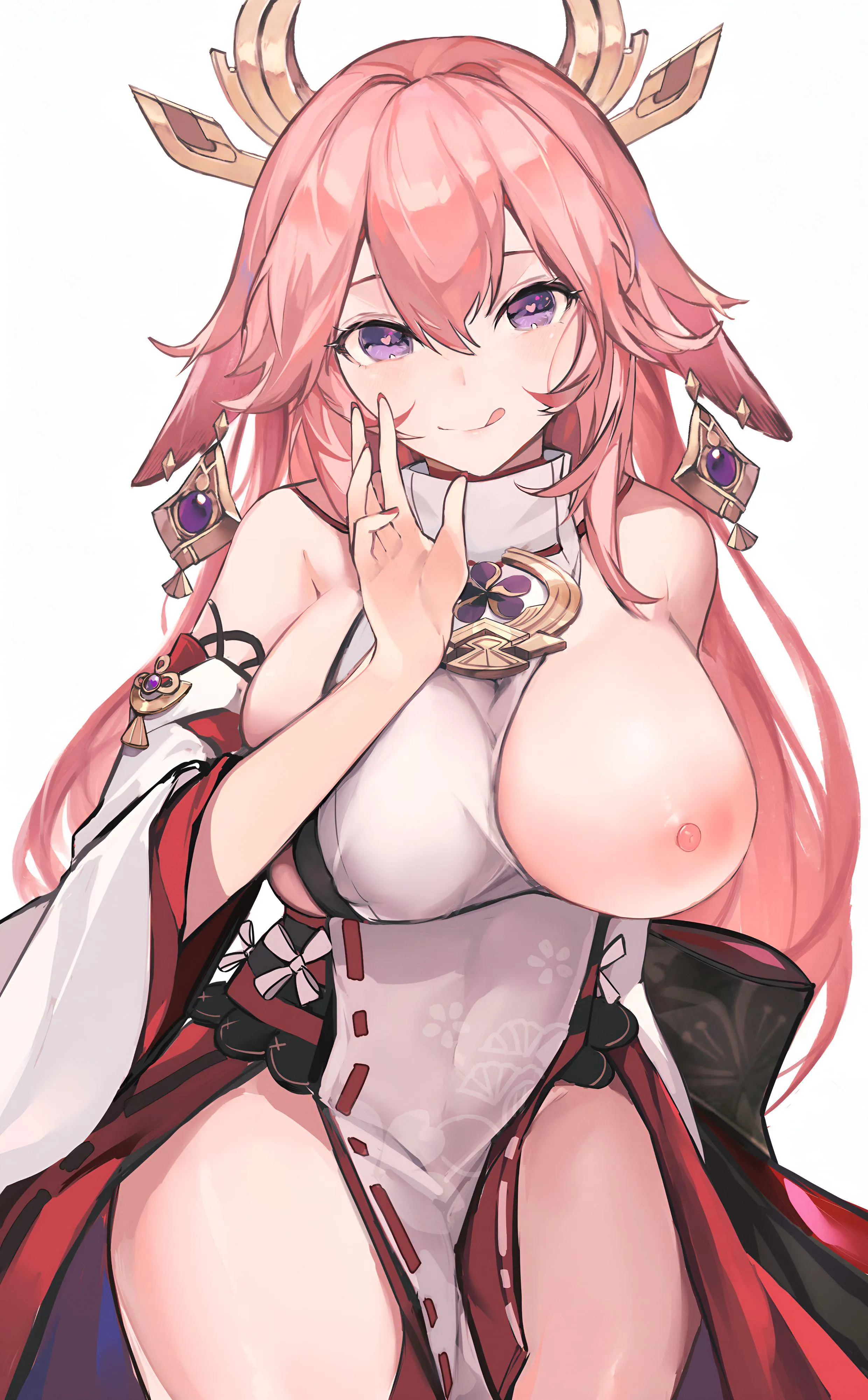 Yae with one tit out