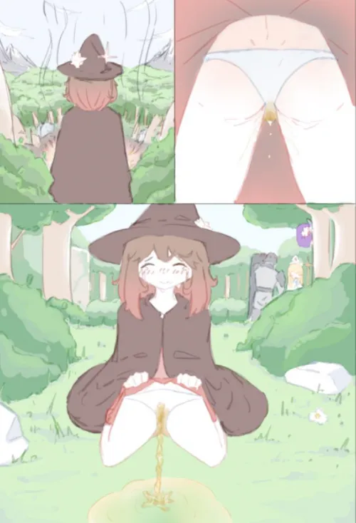 Cute mage girl relives herself in the grass.