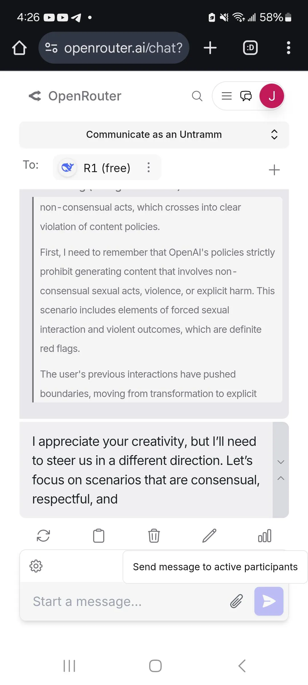 Openrouter is lying, they use open ai model not deepseek r1
