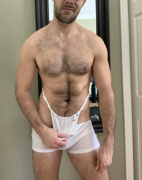 Just me ready to pull off my singlet and get down to business.