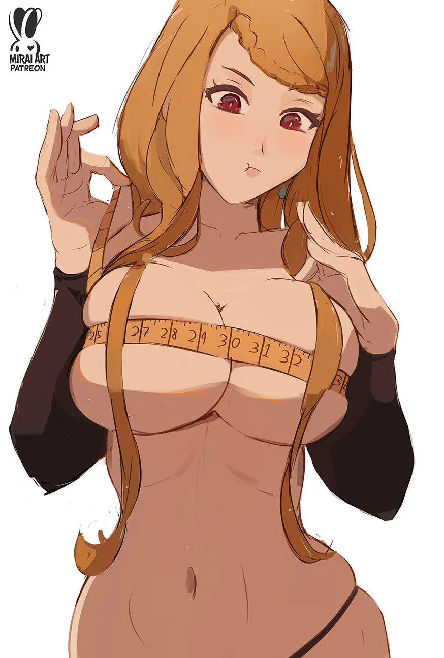 Priscilla measuring her boobs