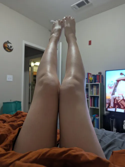 Shiny freshly shaven legs