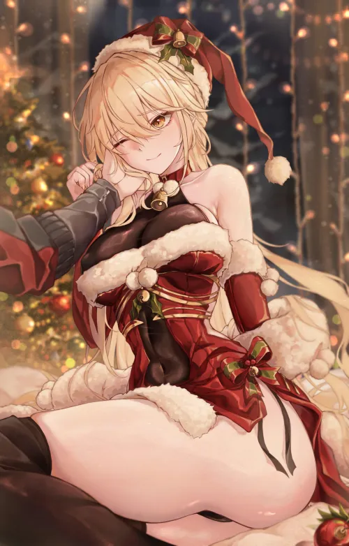 Merry christmas, Master! As you asked, I've dressed myself in a cute christmas outfit, now love me like you promised :3