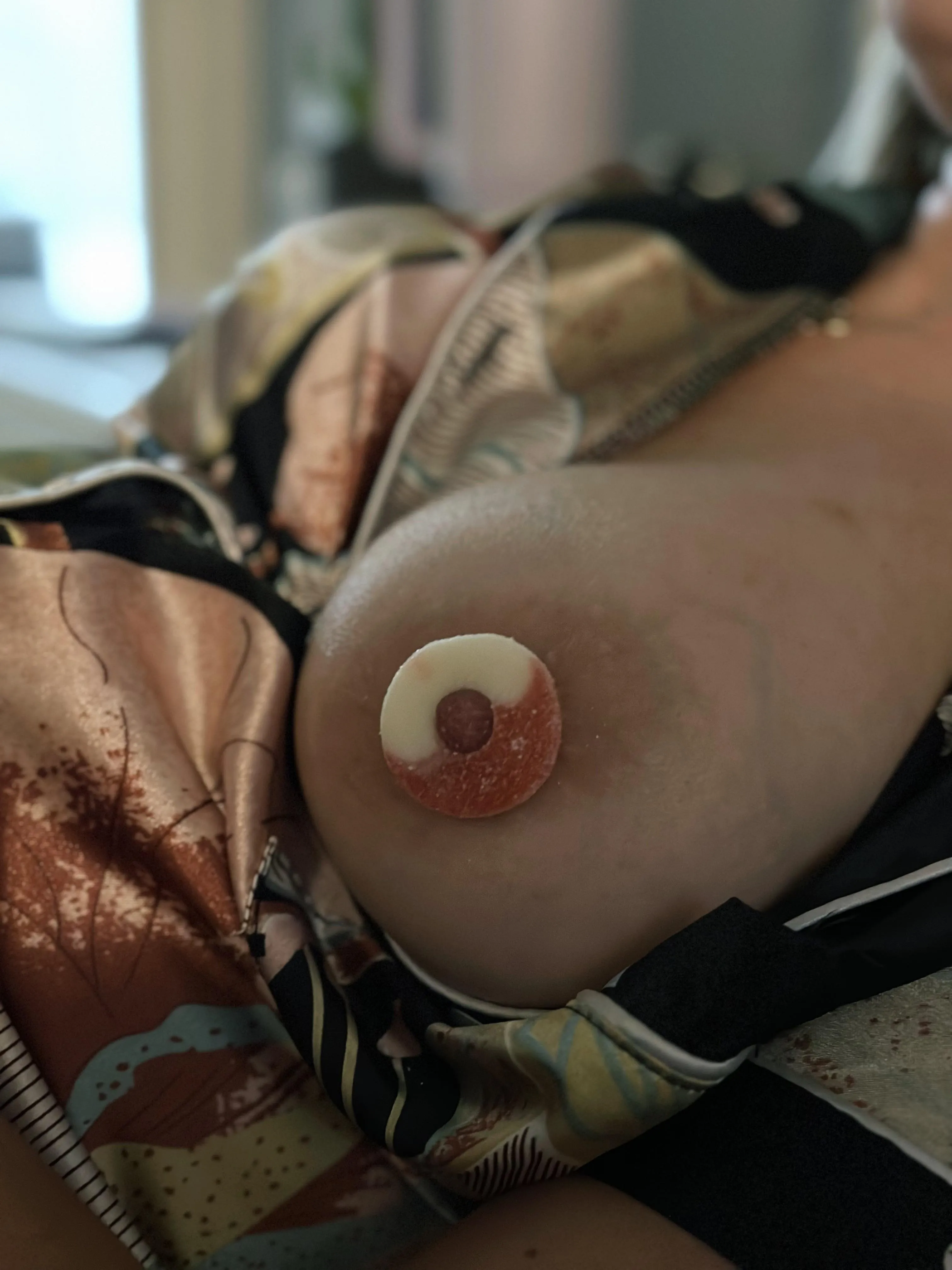 Candy gummy rings make great nipple toys!