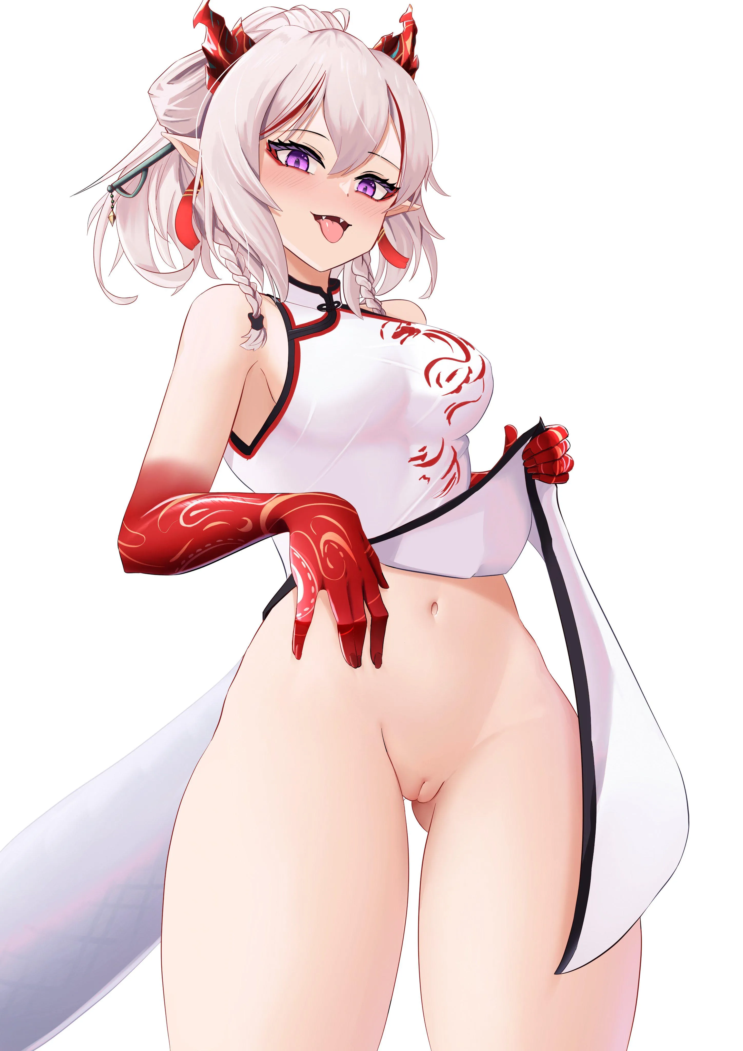 Nian shows her tight innie pussy