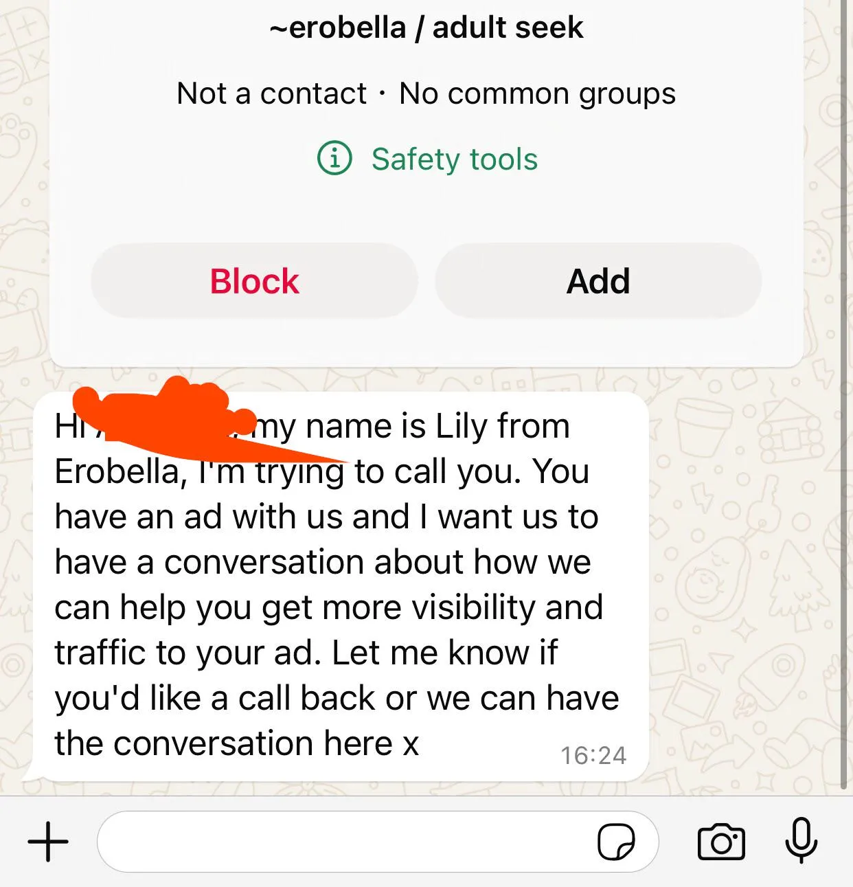 I’ve seen someone complain about erobella , and today they randomly message me