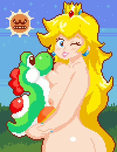 Peach with her plush Yoshi by (ChickenBreasts)