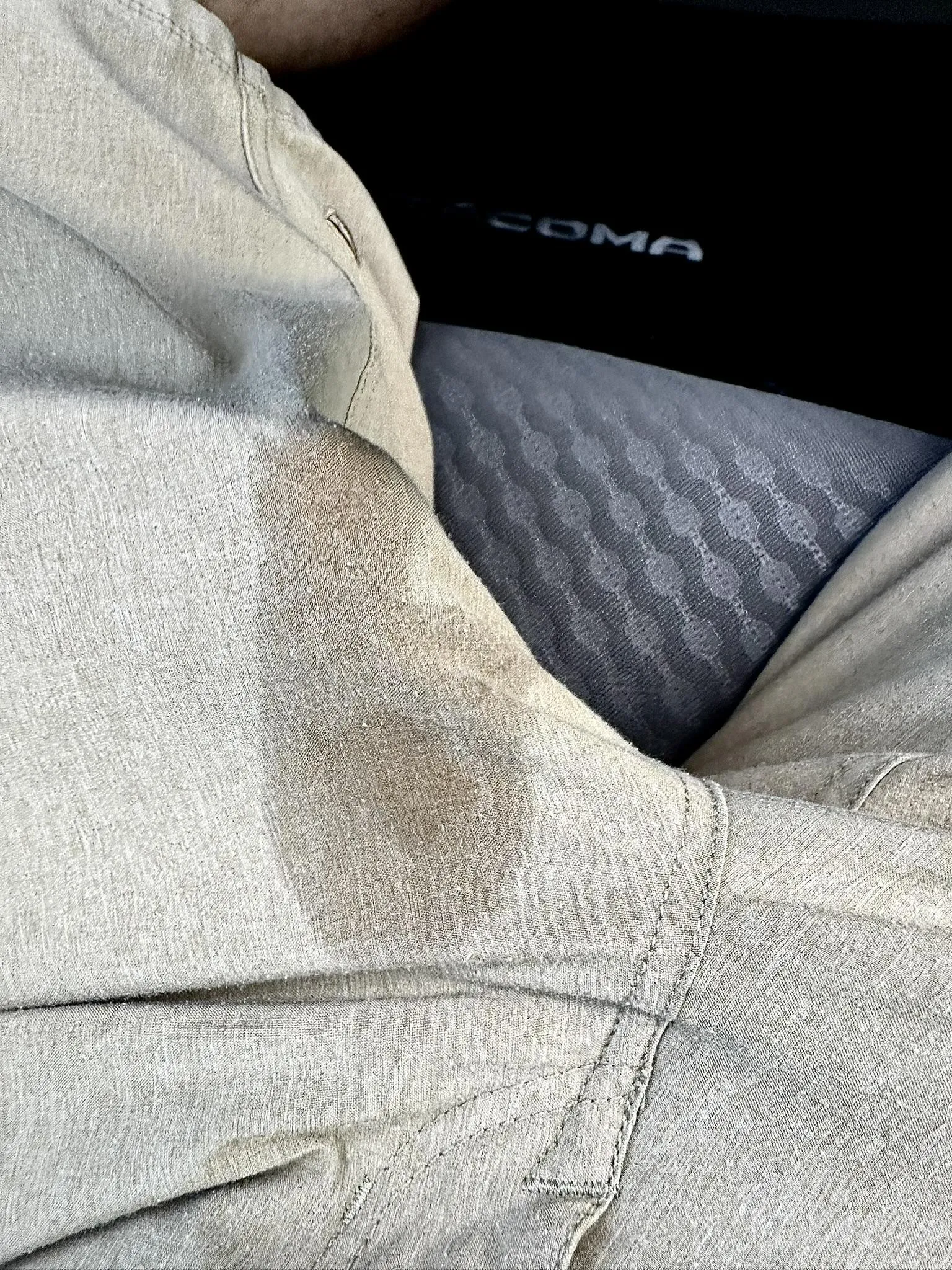 Leaking like crazy in the backseat. Hope it dries before we arrive...