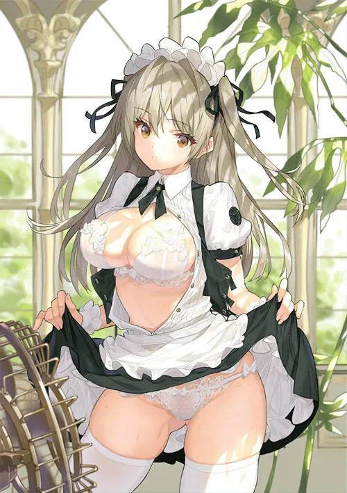 Maid showing her white lingerie [Artist's OC]