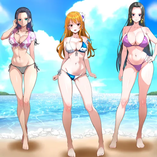 Nami, Robin, and Boa Hancock At The Beach (Doriane)
