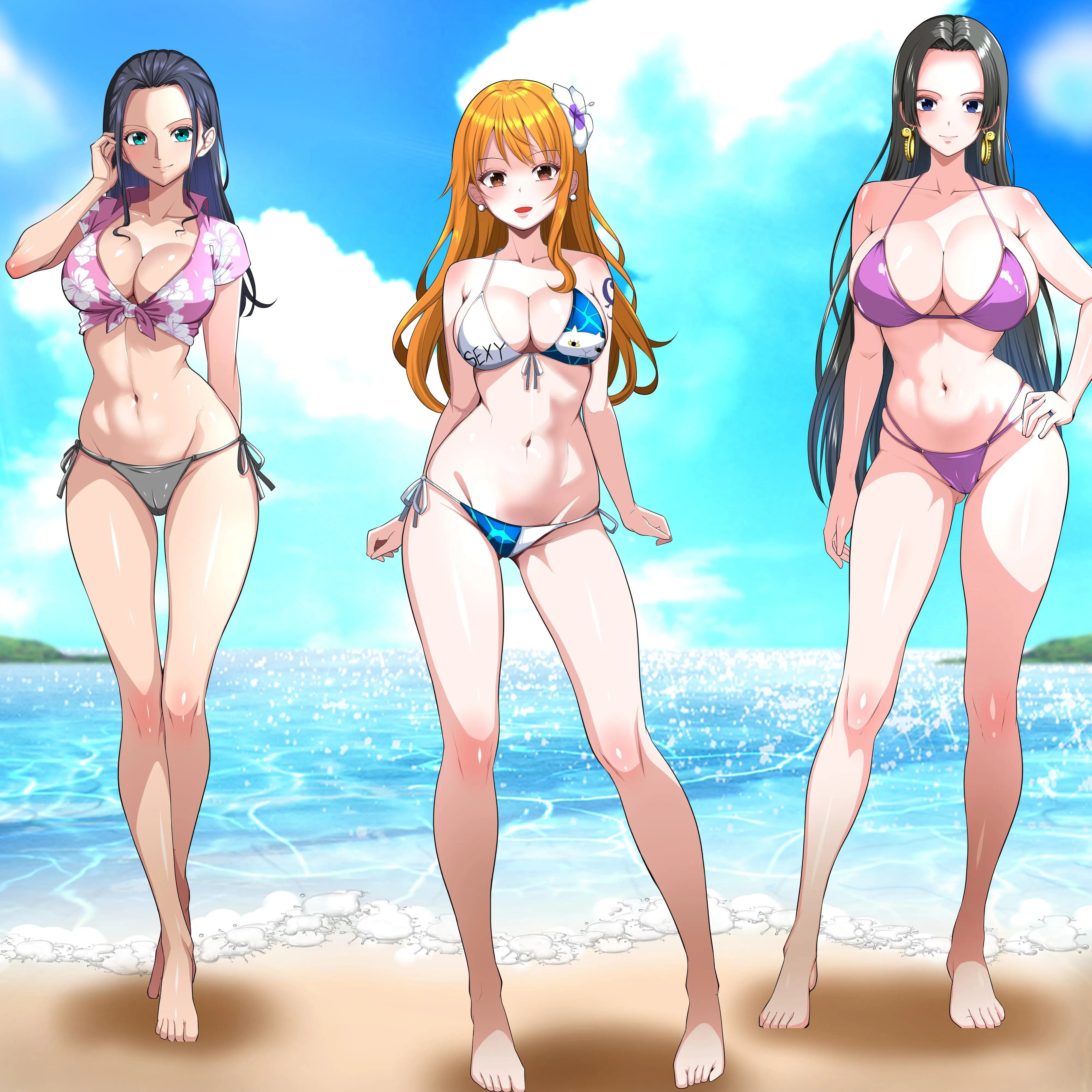 Nami, Robin, and Boa Hancock At The Beach (Doriane)