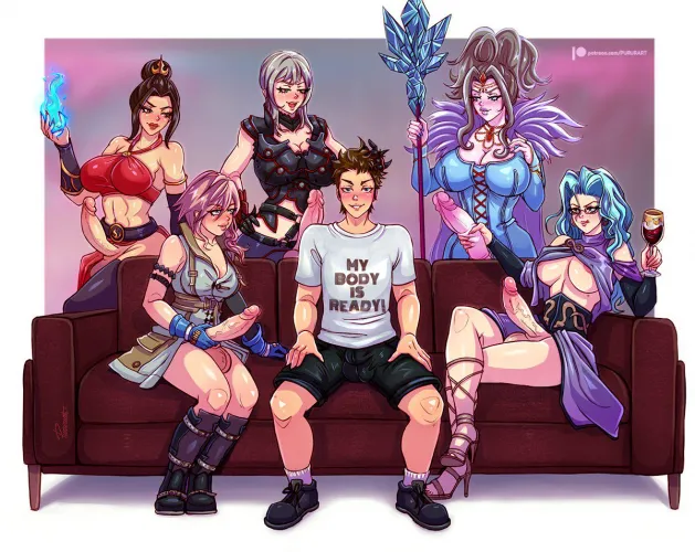 One man can handle five well-endowed futas (pururart)