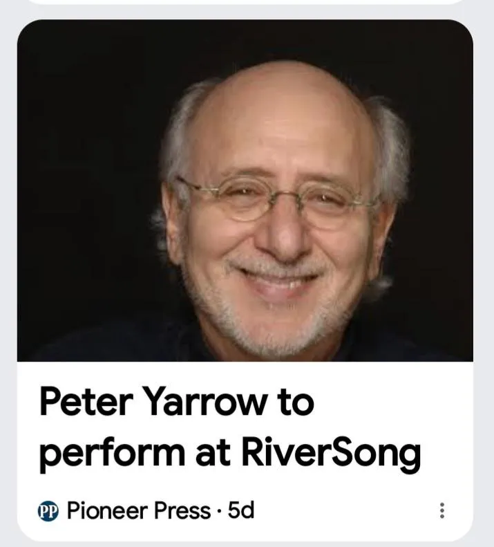 The attached headline was published 5 days ago. Imagine my surprise to learn that Yarrow was performing again--especially when HE DIED OVER 5 WEEKS AGO!!! (Guess I should've save my tickets.) FUCK YOU Pioneer Press!