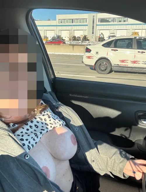 My boss sent me to pick her up something. Why not flash my tits on company time?!?!?!