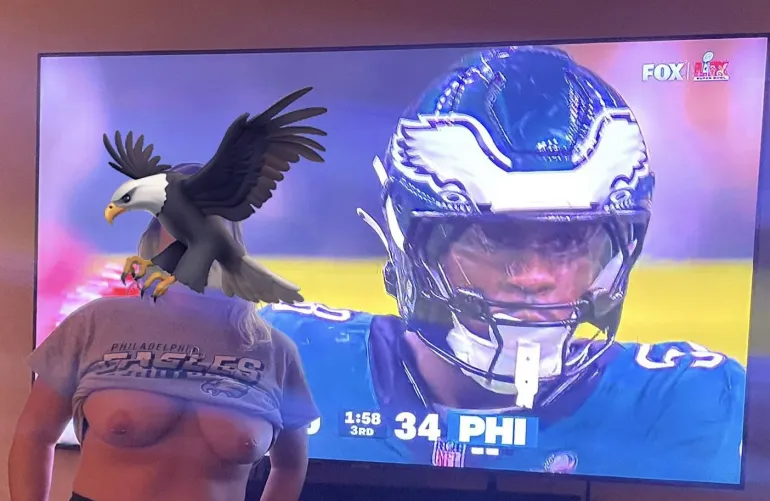 Showing off my tits for every Eagles touchdown!